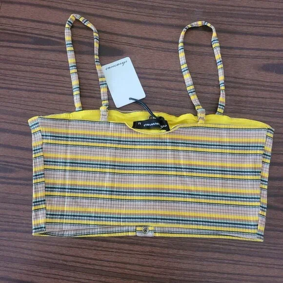 NWT Anthropologie Oliviaceous Spaghetti Strap Striped Yellow Green Crop Top M - Picture 8 of 12